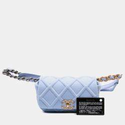 Pre Owned Chanel Blue Jersey 19 Flap Belt Bag