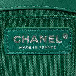 Pre Owned Chanel Green New Medium Braided Chevron Lambskin Boy Flap
