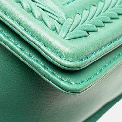 Pre Owned Chanel Green New Medium Braided Chevron Lambskin Boy Flap