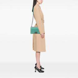 Pre Owned Chanel Green New Medium Braided Chevron Lambskin Boy Flap