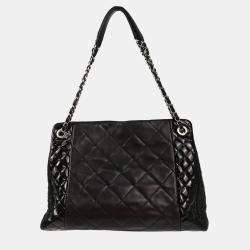 Pre Owned Chanel Black Calfskin Patent Leather Chain Tote Handbag