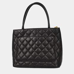 Pre Owned Chanel Black Calfskin Medallion Tote Handbag