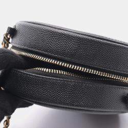 Pre Owned Chanel CC Filigree Small Black Calfskin Round Shoulder Bag