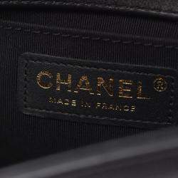 Pre Owned Chanel Boy Small Black Leather Fabric Shoulder Bag