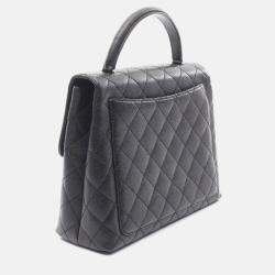 Pre Owned Chanel Kelly Logo Black Calfskin Leather Handbag