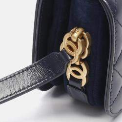 Pre Owned Chanel Matelasse CC Navy Leather Shoulder Bag