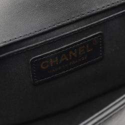 Pre Owned Chanel Boy Small Chevron V Stitch Black Leather Shoulder Bag
