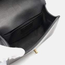 Pre Owned Chanel Boy Small Chevron V Stitch Black Leather Shoulder Bag