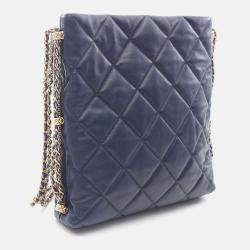 Pre Owned Chanel CC Pearl Multi Chain Navy Lambskin Leather Shoulder Bag