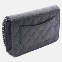 Pre Owned Chanel Matelasse Crossbody Chain Shoulder Bag Calfskin Black