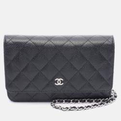 Pre Owned Chanel Matelasse Crossbody Chain Shoulder Bag Calfskin Black