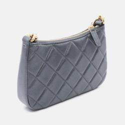 Pre Owned Chanel Matelasse Cc Logo Crossbody Chain Shoulder Bag Lambskin Gray Ghw