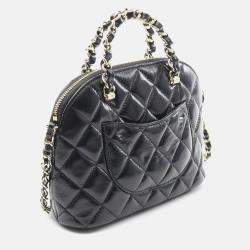 Pre Owned Chanel Matelasse 2Way Chain Shoulder Handbag Shiny Lambskin Black Ghw