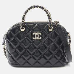 Pre Owned Chanel Matelasse 2Way Chain Shoulder Handbag Shiny Lambskin Black Ghw