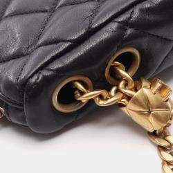 Pre Owned Chanel Matelasse Small Hobo Chain Shoulder Bag Lamb Sheep Leather Black Ghw
