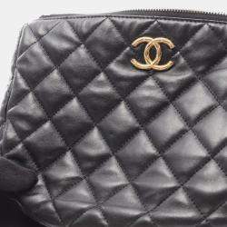 Pre Owned Chanel Matelasse Small Hobo Chain Shoulder Bag Lamb Sheep Leather Black Ghw