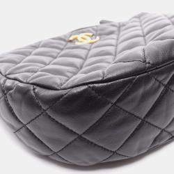 Pre Owned Chanel Matelasse Small Hobo Chain Shoulder Bag Lamb Sheep Leather Black Ghw