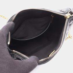 Pre Owned Chanel Matelasse Small Hobo Chain Shoulder Bag Lamb Sheep Leather Black Ghw