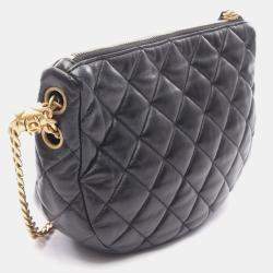 Pre Owned Chanel Matelasse Small Hobo Chain Shoulder Bag Lamb Sheep Leather Black Ghw