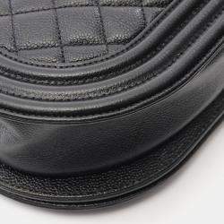 Pre Owned Chanel Boy Chanel Chain Shoulder Bag  Grained Calfskin Black Ghw Cc