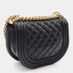 Pre Owned Chanel Boy Chanel Chain Shoulder Bag  Grained Calfskin Black Ghw Cc