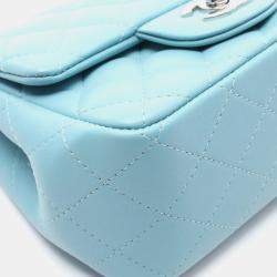 Pre Owned Chanel Mini Matelasse Crossbody Chain Shoulder Bag  Lambskin Blue