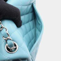 Pre Owned Chanel Mini Matelasse Crossbody Chain Shoulder Bag  Lambskin Blue