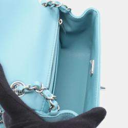 Pre Owned Chanel Mini Matelasse Crossbody Chain Shoulder Bag  Lambskin Blue