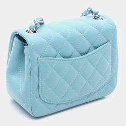 Pre Owned Chanel Mini Matelasse Crossbody Chain Shoulder Bag  Lambskin Blue