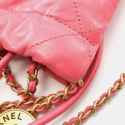 Pre Owned Chanel 22 Mini Pink Leather Shoulder Bag