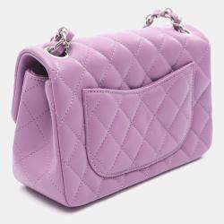 Pre Owned Chanel Mini Purple Lambskin Chain Shoulder Bag