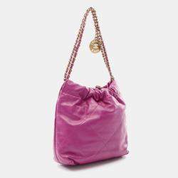 Pre Owned Chanel Chanel 22 Mini Chain Shoulder Bag  Leather Purple Ghw Cc