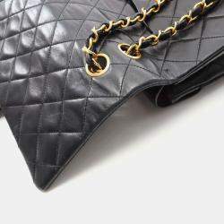 Pre Owned Chanel Matelasse Double Flap Chain Shoulder Bag  Lambskin Black Ghw