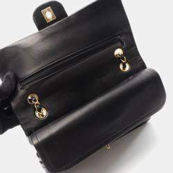 Pre Owned Chanel Matelasse Double Flap Chain Shoulder Bag  Lambskin Black Ghw