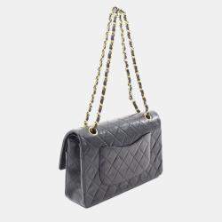 Pre Owned Chanel Matelasse Double Flap Chain Shoulder Bag  Lambskin Black Ghw