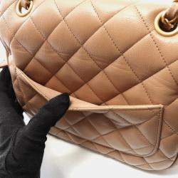 Pre Owned Chanel Matelasse Chain Shoulder Bag Calfskin Beige Ghw
