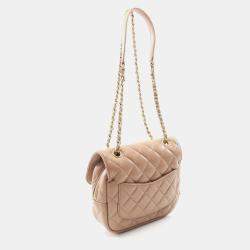 Pre Owned Chanel Matelasse Chain Shoulder Bag Calfskin Beige Ghw