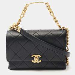 Pre Owned Chanel Matelasse Crossbody Chain Shoulder Bag  Calfskin Black Ghw