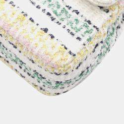 Pre Owned Chanel Matelasse Single Flap Chain Shoulder Bag Fabric White Multicolor Shw