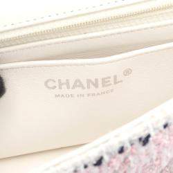 Pre Owned Chanel Matelasse Single Flap Chain Shoulder Bag Fabric White Multicolor Shw
