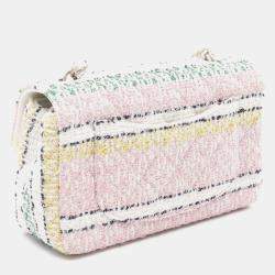 Pre Owned Chanel Matelasse Single Flap Chain Shoulder Bag Fabric White Multicolor Shw