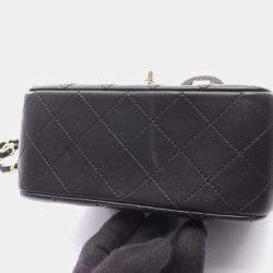Pre Owned Chanel Mini Matelasse Chain Shoulder Bag  Lamb Leather Black Ghw Cc