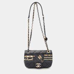 Pre Owned Chanel Matelasse Chain Shoulder Bag  Lamb Sheep Leather Black