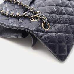 Pre Owned Chanel Matelasse W Flap Chain Shoulder Bag  Leather Navy Ghw Cc