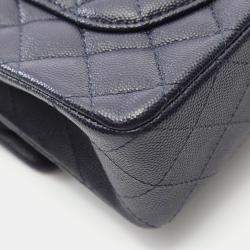 Pre Owned Chanel Matelasse W Flap Chain Shoulder Bag  Leather Navy Ghw Cc