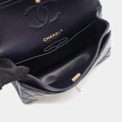 Pre Owned Chanel Matelasse W Flap Chain Shoulder Bag  Leather Navy Ghw Cc