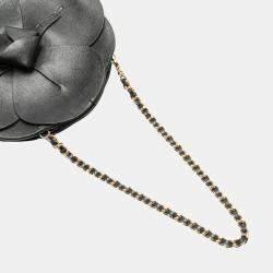 Pre Owned Chanel Black Lambskin and Satin Camellia Flower Evening Bag