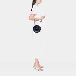 Pre Owned Chanel Black Lambskin and Satin Camellia Flower Evening Bag