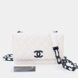 مملوكة مسبقًا حقيبة شانيل محفظة ماي ايفرينج أبيض كافيار على سلسلة