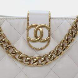 Pre Owned Chanel CC Chain Small White Lambskin Hobo Bag